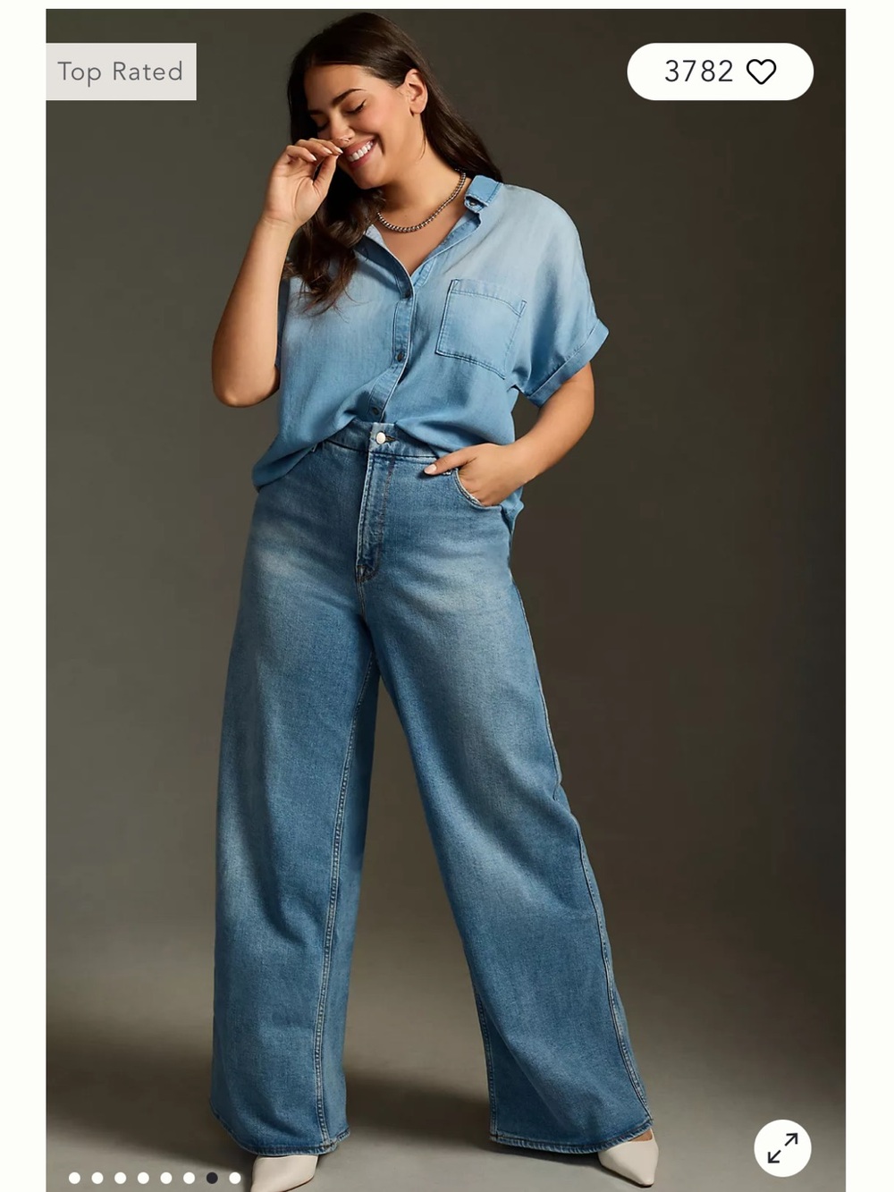 Anthropologie Cloth & Stone Breezy Buttondown Blouse- Worn Blue Wash